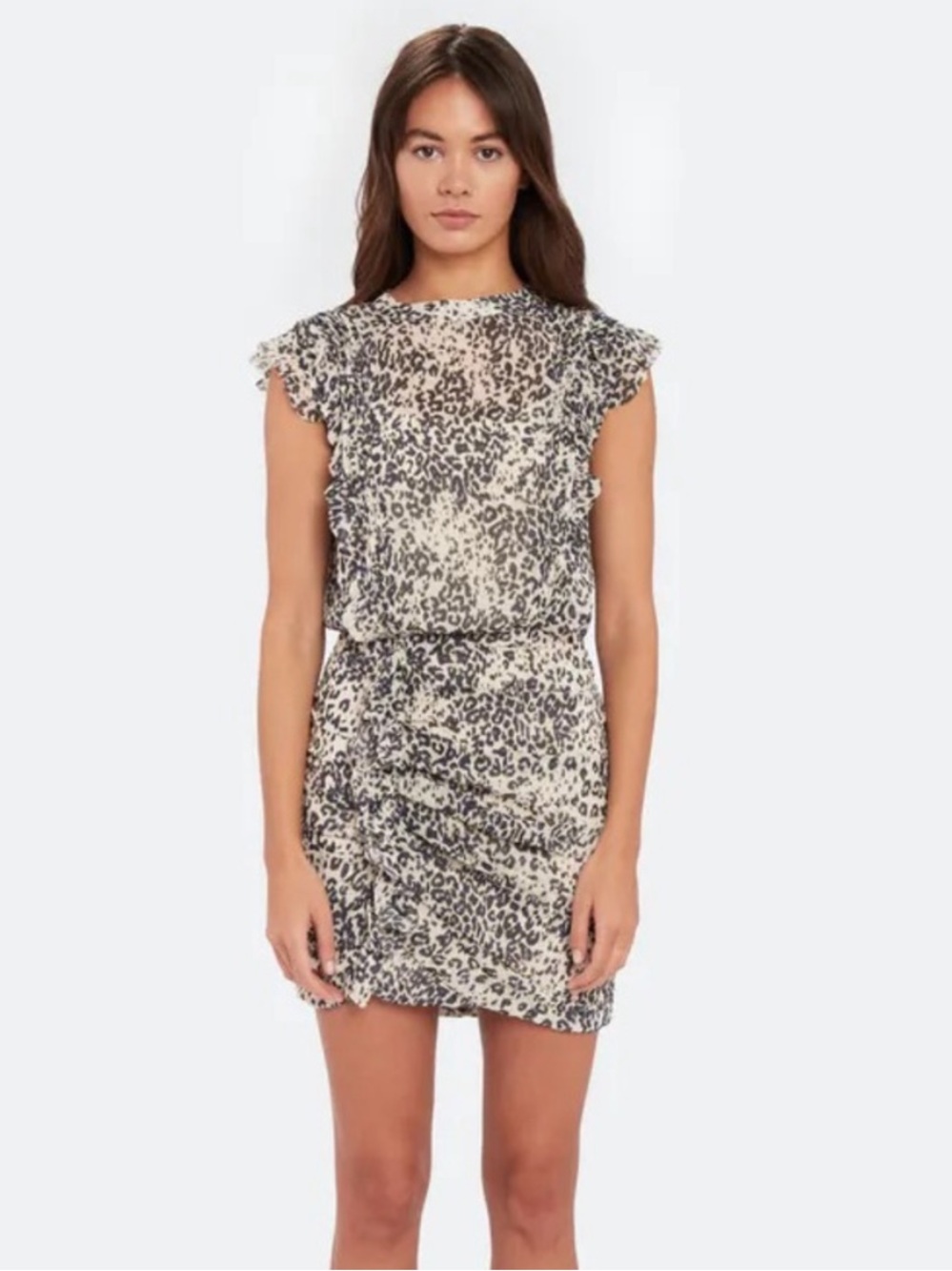 All Saints Hali Patch Mini Dress - Cream/Black Leopard